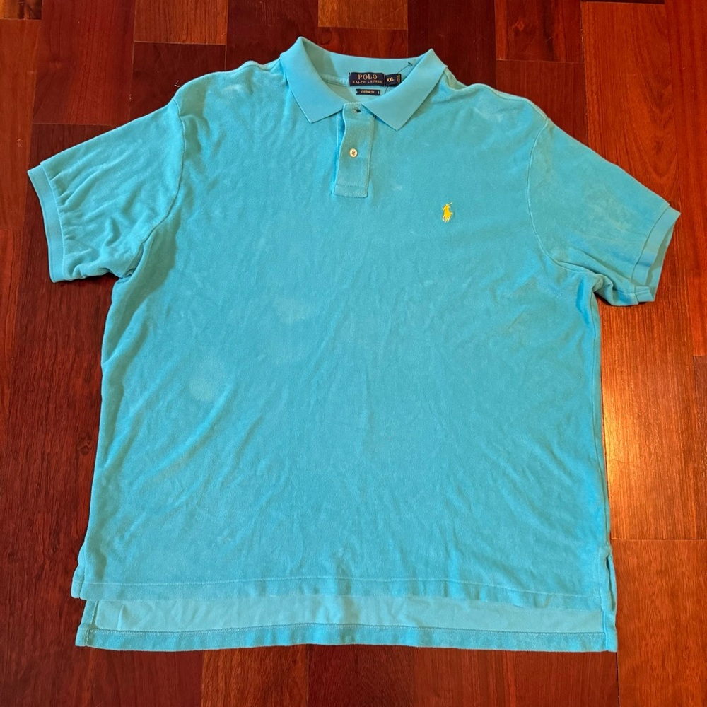 Mens Polo Ralph Lauren Terry Cloth Shirt XXL custom fit blue yellow pony 2XL